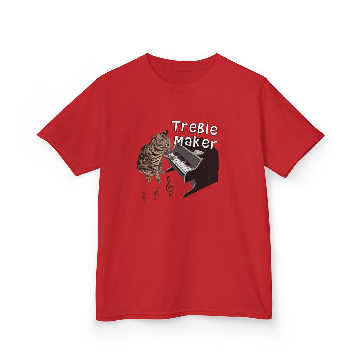 Kids Tee - Treble Maker Design Hand Drawn by Flounder's Mom, Nina Featuring Flounder the Purrmaid Playing Piano for Mouse Toy