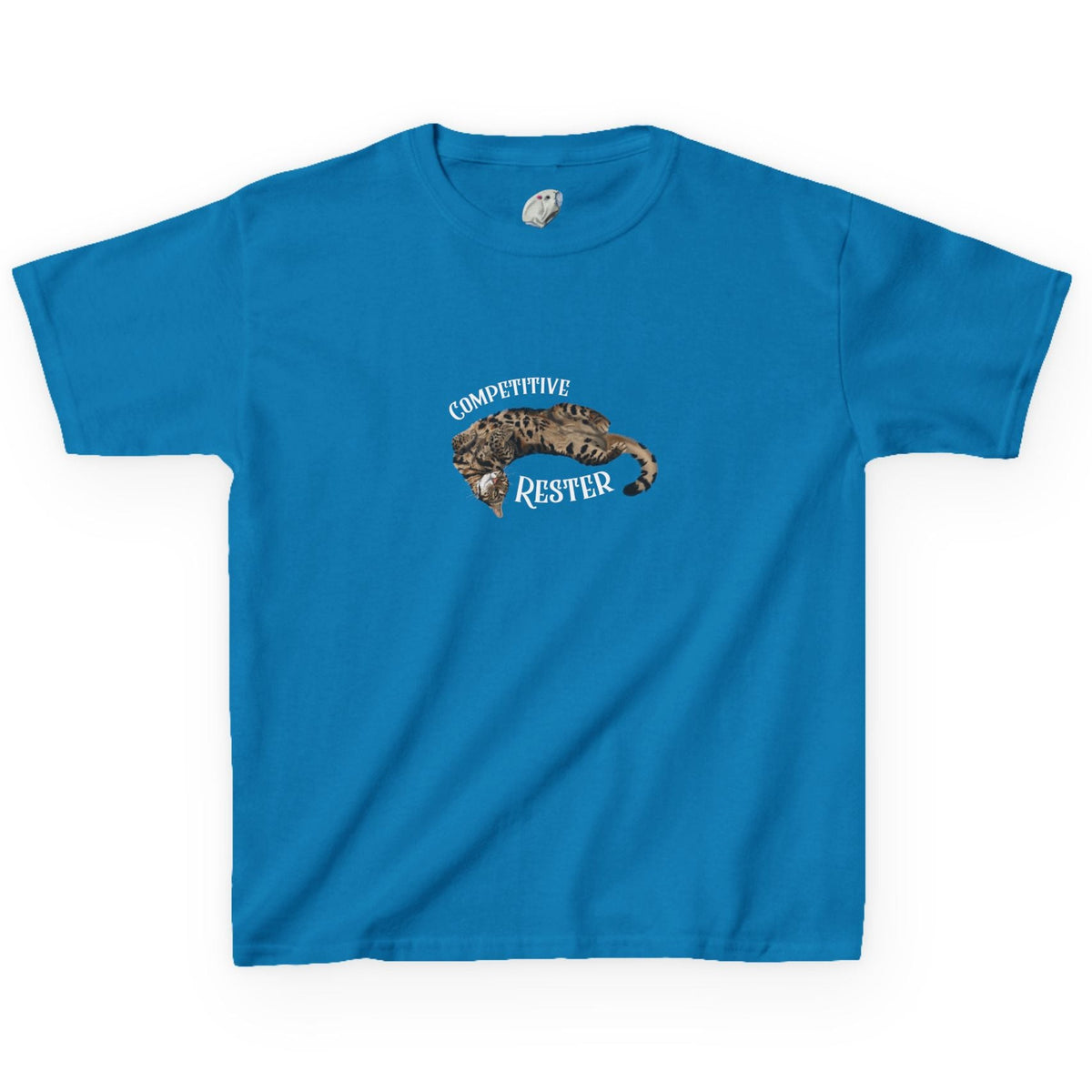 Kids 'Competitive Rester' T-Shirt - Flounder Funny Resting Pose Tee, shown in Sapphire
