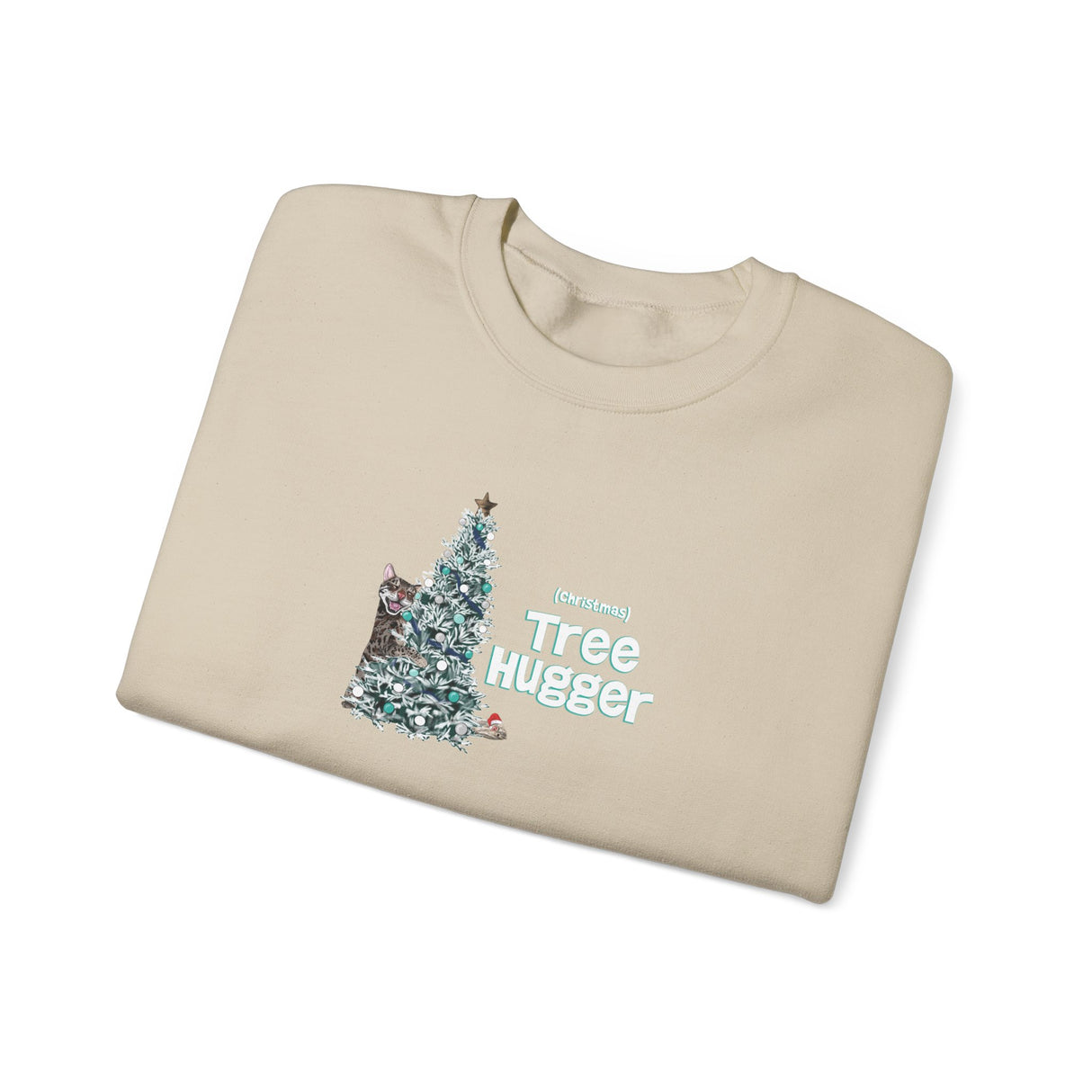 Crewneck Sweatshirt Christmas Tree Hugger Flounder the Purrmaid Design
