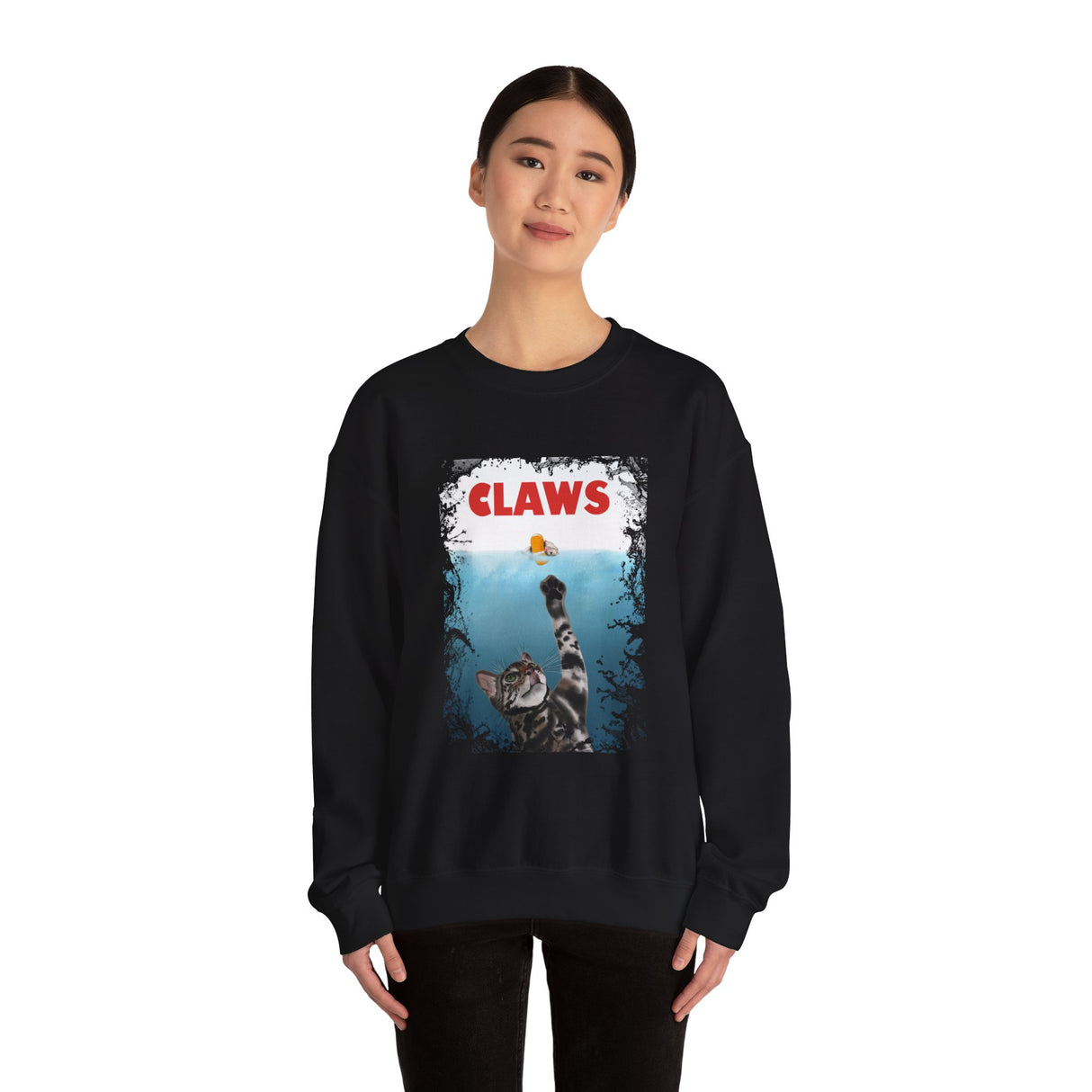 Funny Cat 'Claws' Unisex Crewneck Sweatshirt featuring Flounder and Mouse Toy