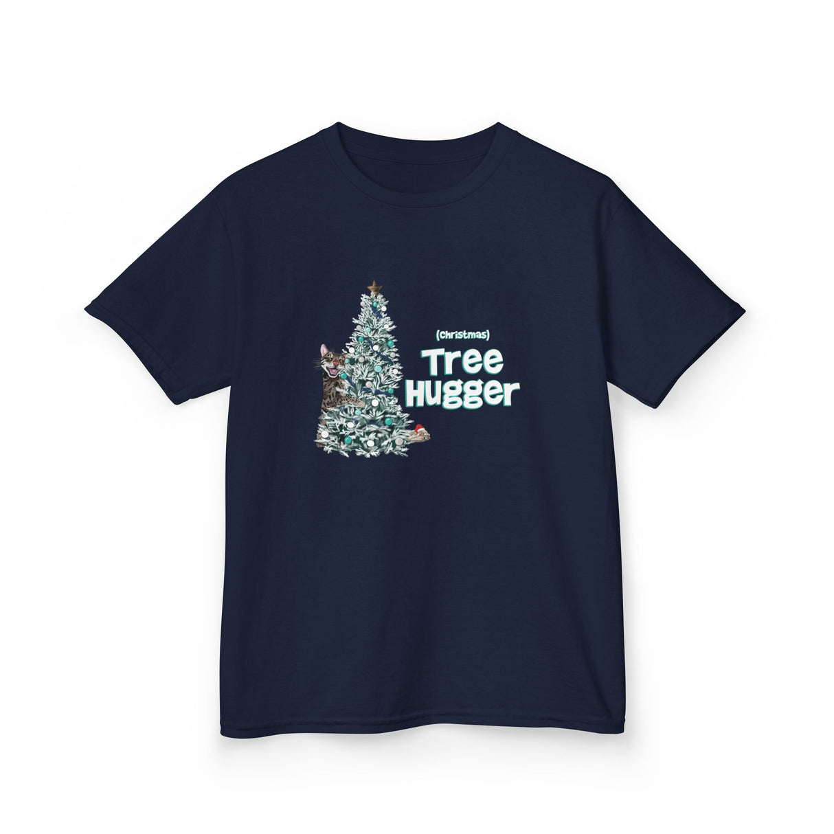 Kids Tee Christmas Tree Hugger Flounder the Purrmaid Design