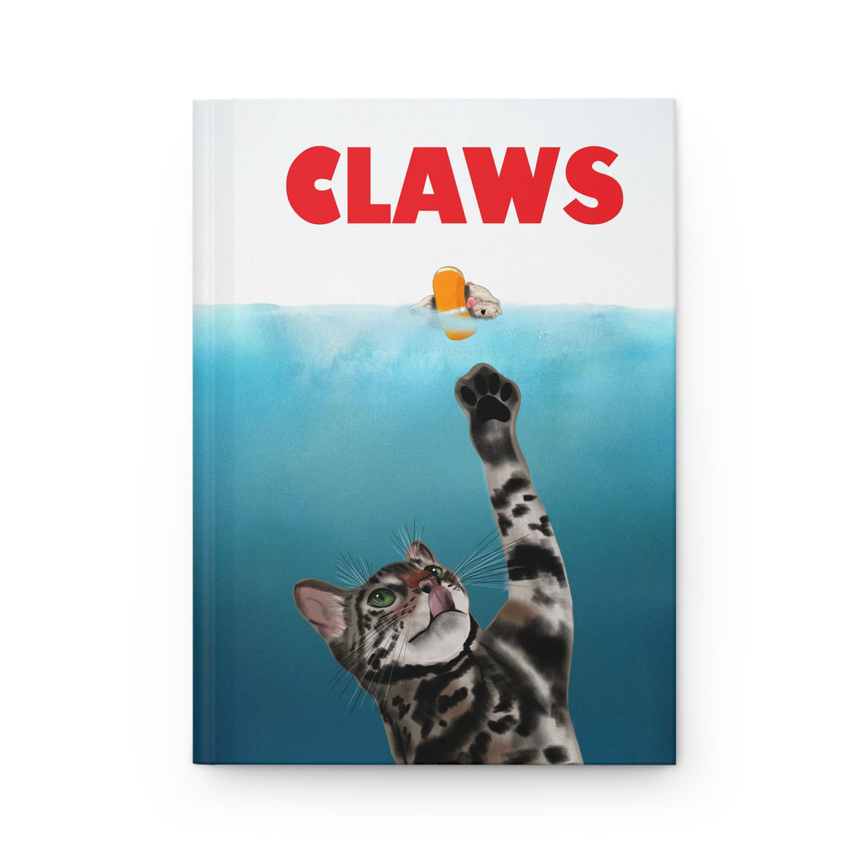 Hardcover Journal - CLAWS Poster featuring Flounder the Purrmaid and Mouse Toy Design
