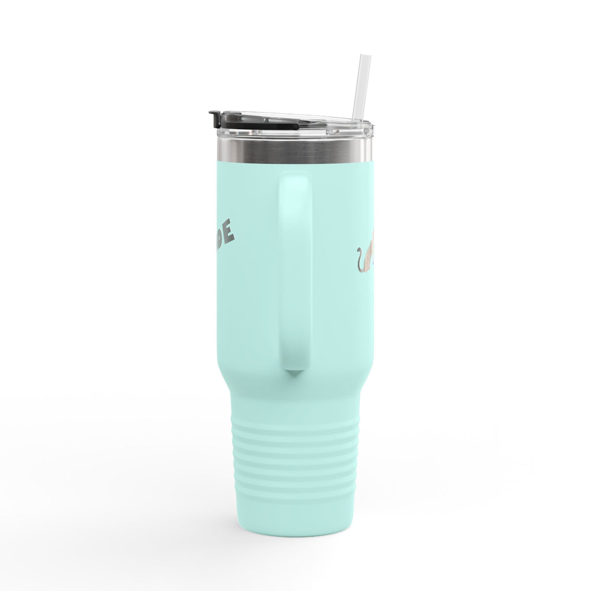 40oz Insulated Travel Mug — Flounder Pressing 'RUDE' Button (Hand-Drawn)