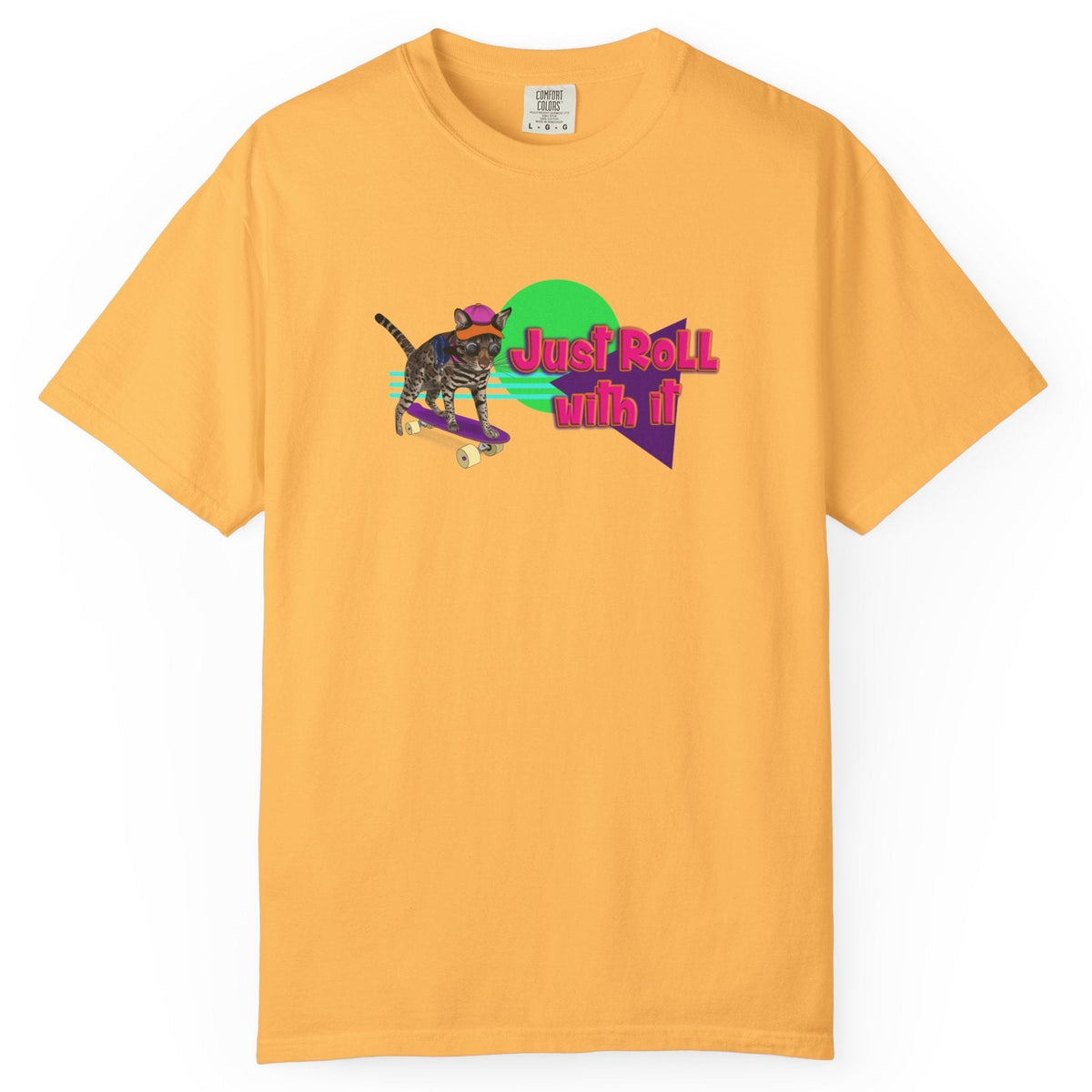 Graphic Tee - Just Roll with it featuring Flounder the Purrmaid, shown in Citrus