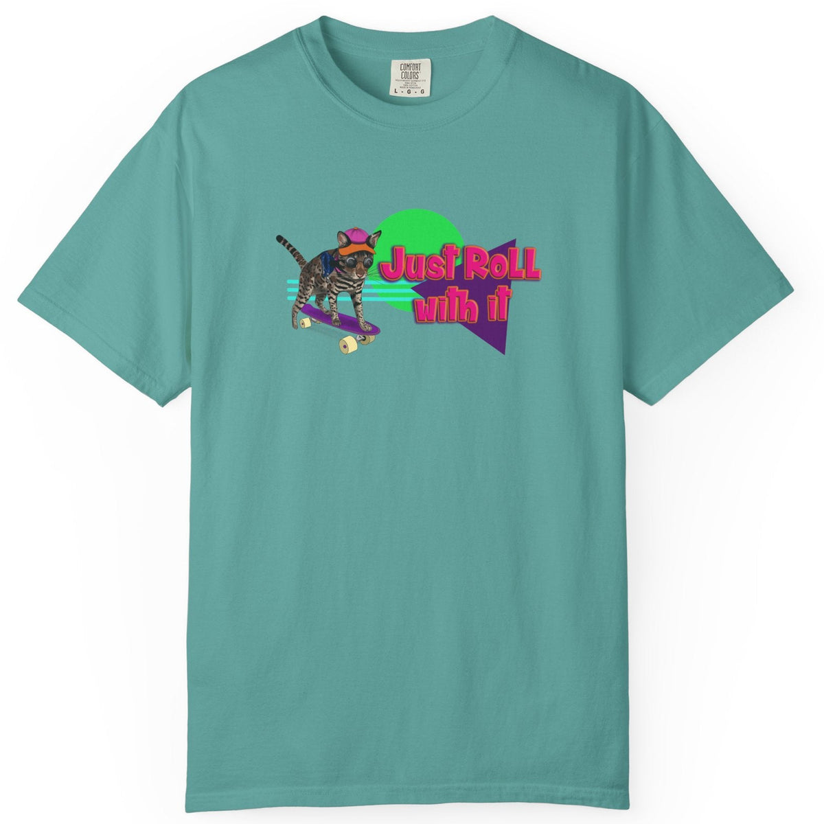 Graphic Tee - Just Roll with it featuring Flounder the Purrmaid, shown in Seafoam