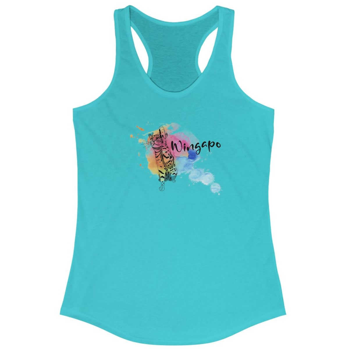 Racerback Tank - Wingapo Watercolor Design with Flounder the Purrmaid by Nina, shown in Solid Tahiti Blue
