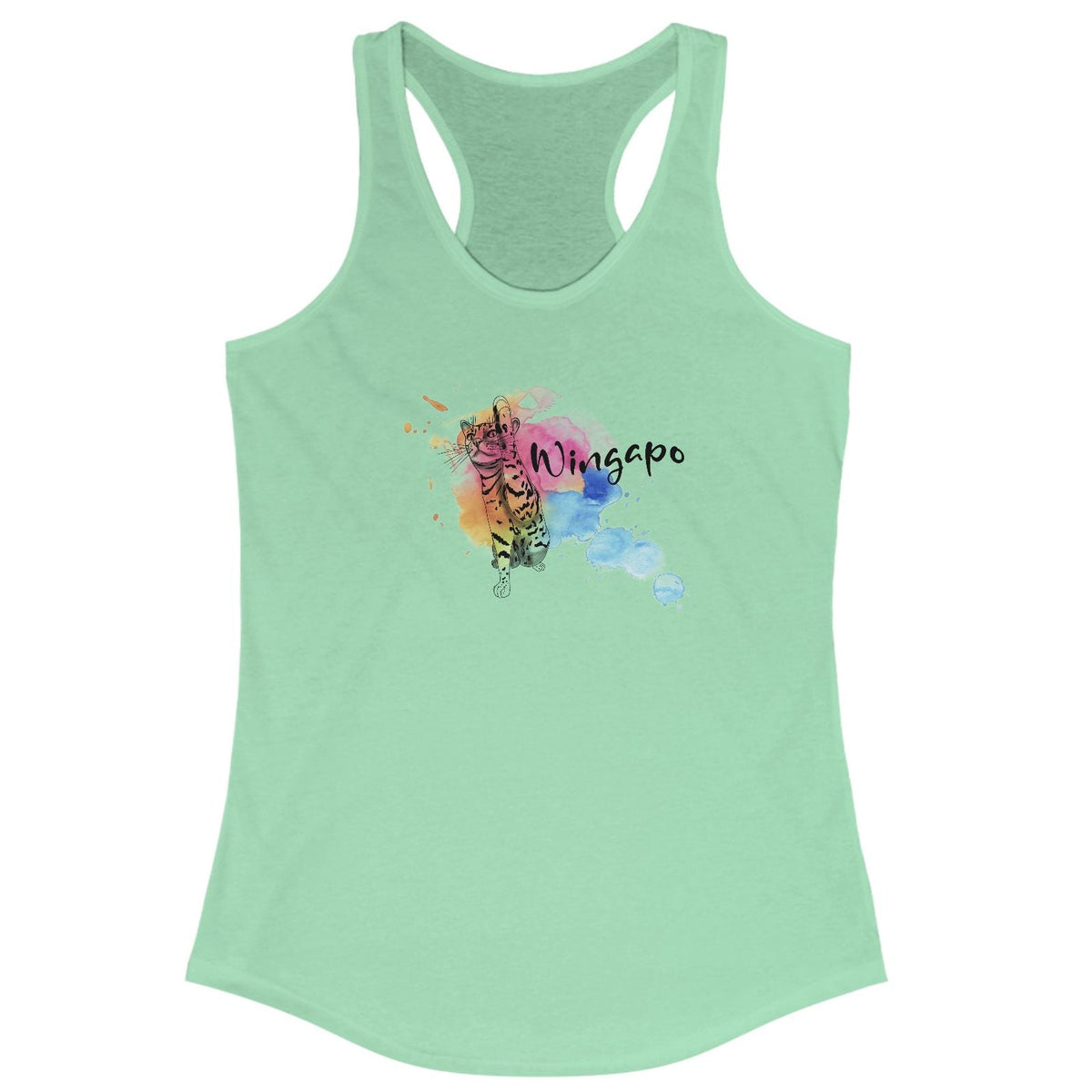 Racerback Tank - Wingapo Watercolor Design with Flounder the Purrmaid by Nina, shown in Solid Mint