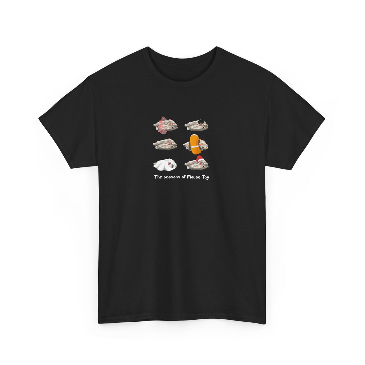 Seasons of Mouse Toy Unisex Tee - Santa Hat, Yamaka, Halloween Ghost, Ballet Tutu, Life Vest - Hand Drawn by Nina