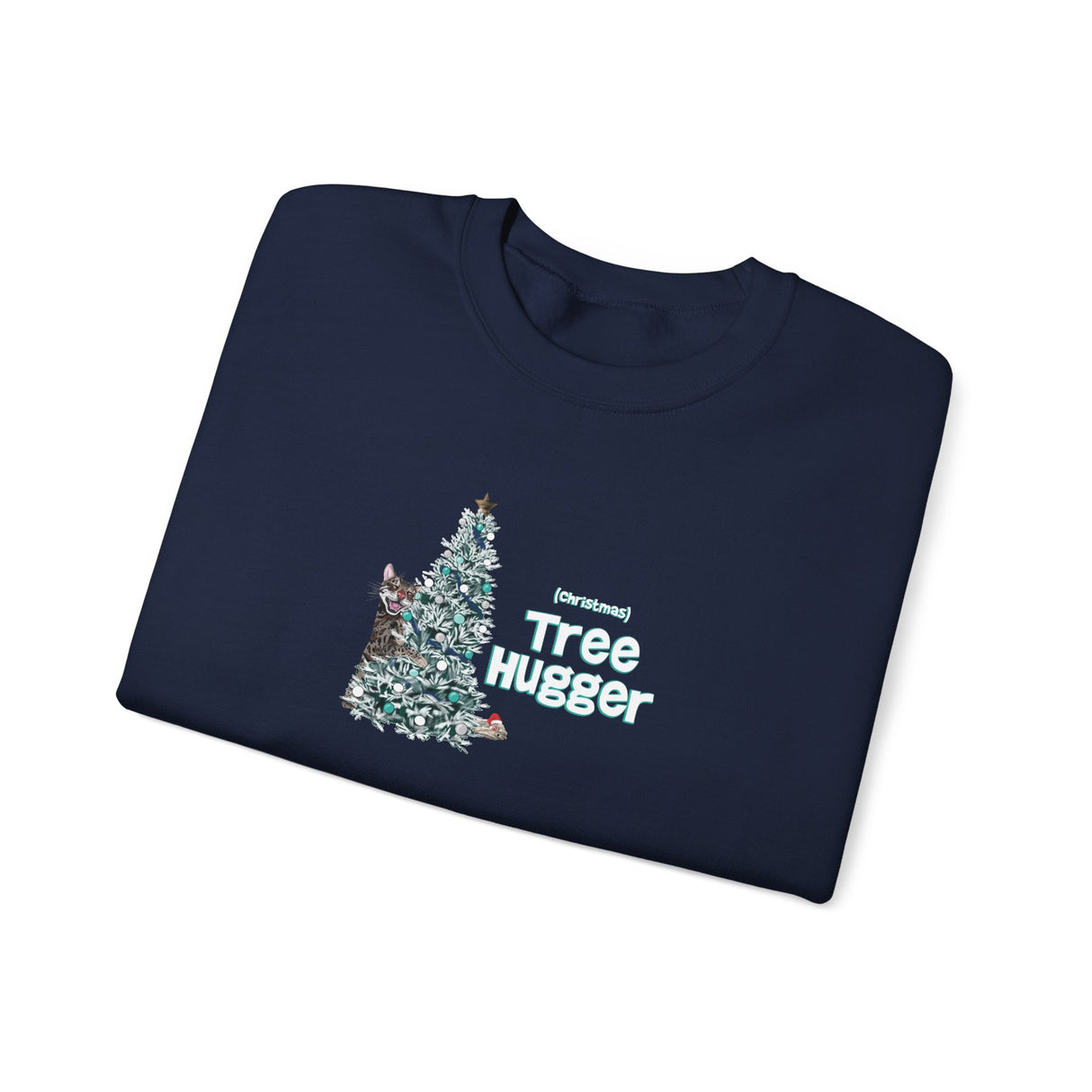 Crewneck Sweatshirt Christmas Tree Hugger Flounder the Purrmaid Design