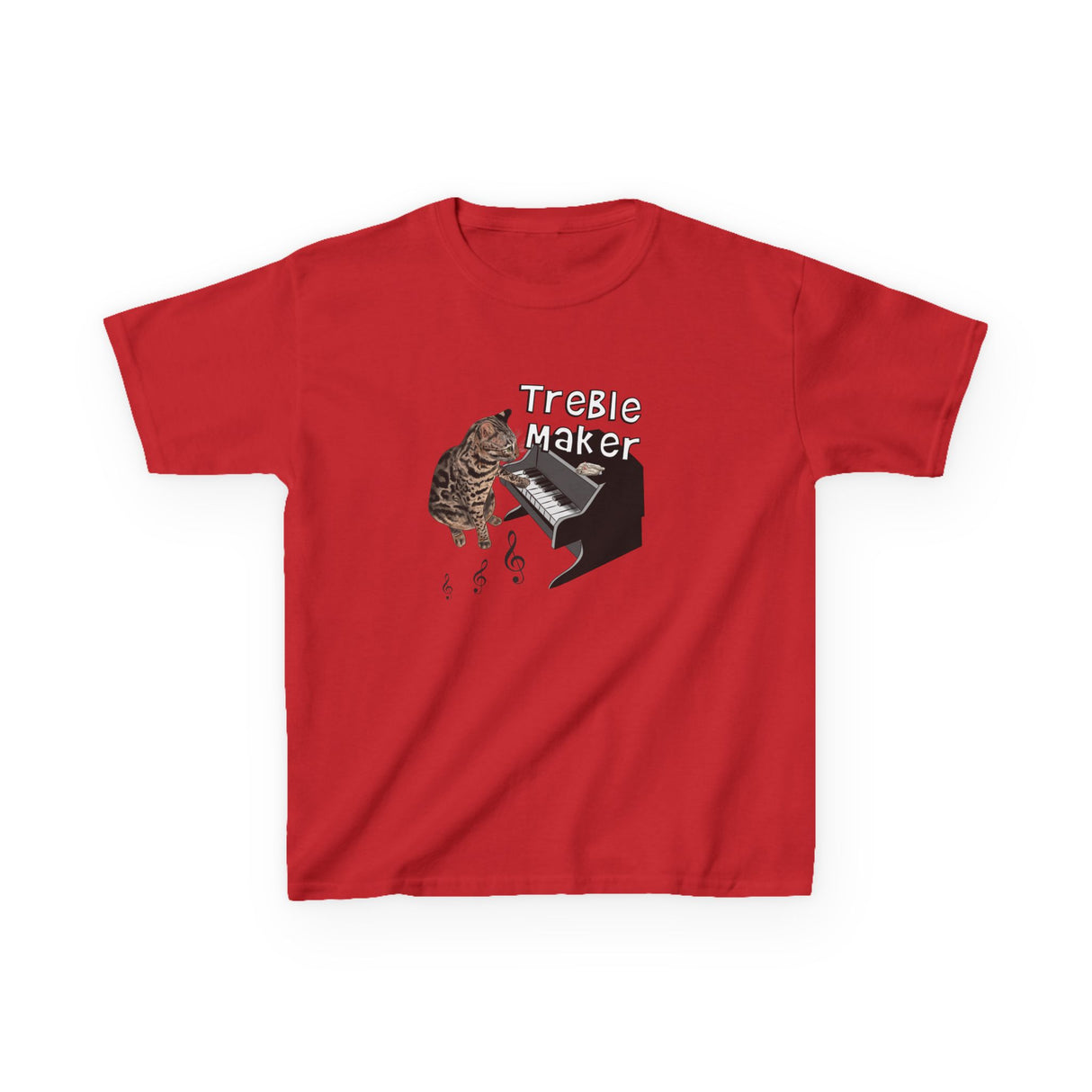 Kids Tee - Treble Maker Design Hand Drawn by Flounder's Mom, Nina Featuring Flounder the Purrmaid Playing Piano for Mouse Toy