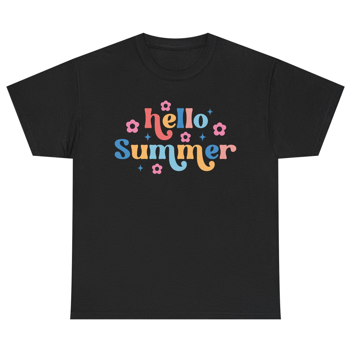 Rainbow Hello Summer cotton tee in black
