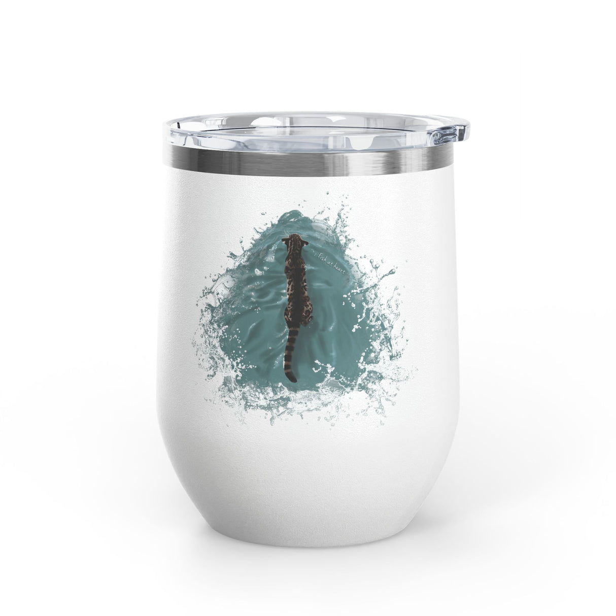 Wine Tumbler — "Fish at Heart" Flounder the Purrmaid Hand-Drawn Design