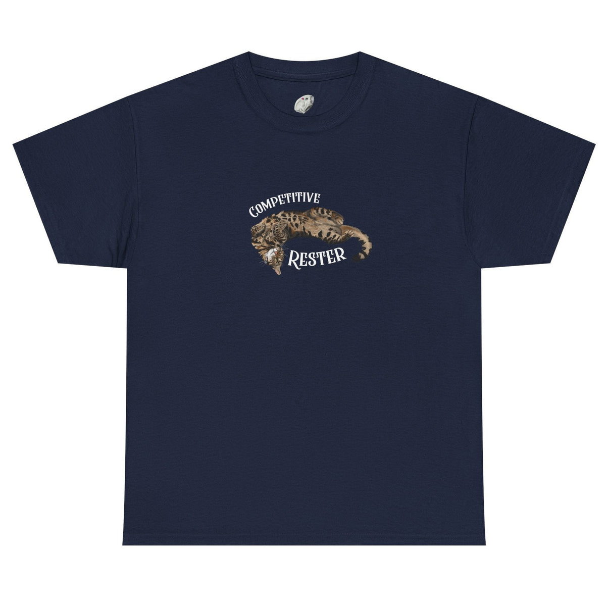 Flounder 'Competitive Rester' T-Shirt - Funny Resting Pose Tee, shown in Navy