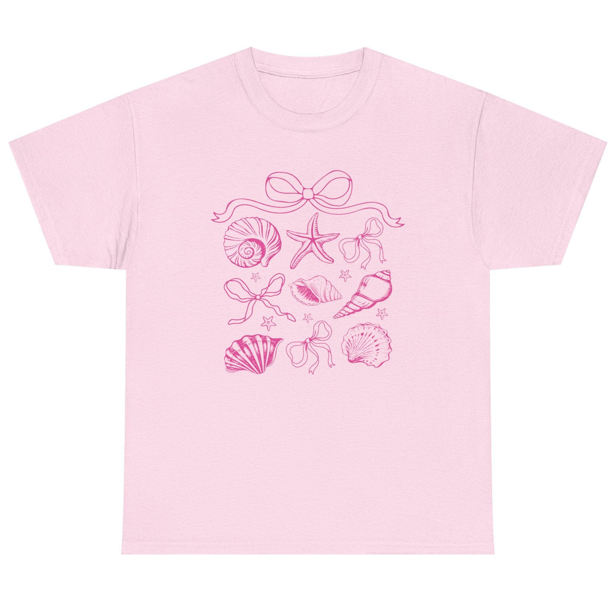 Pink coastal coquette shell cotton tee in light pink
