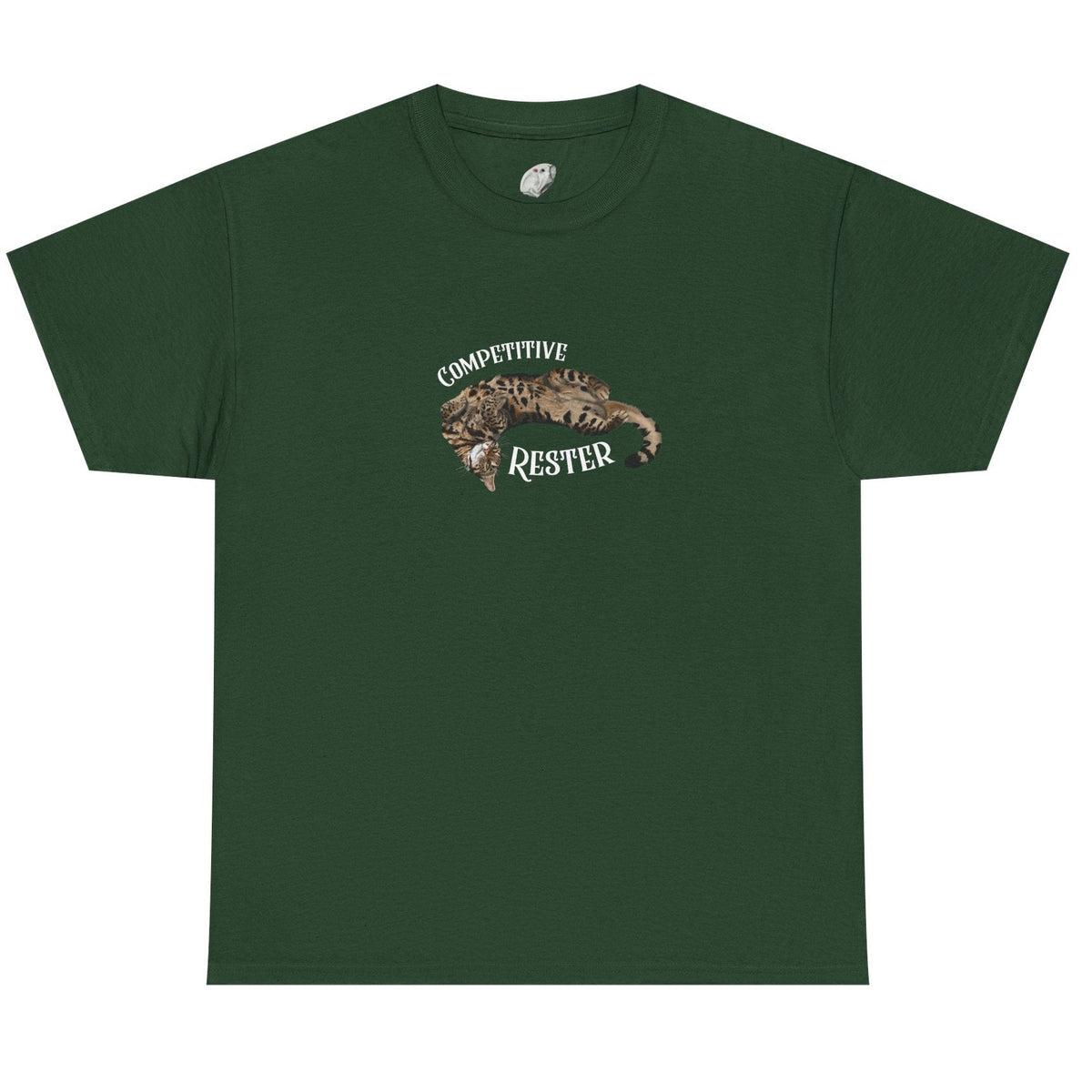 Flounder 'Competitive Rester' T-Shirt - Funny Resting Pose Tee, shown in Forest Green