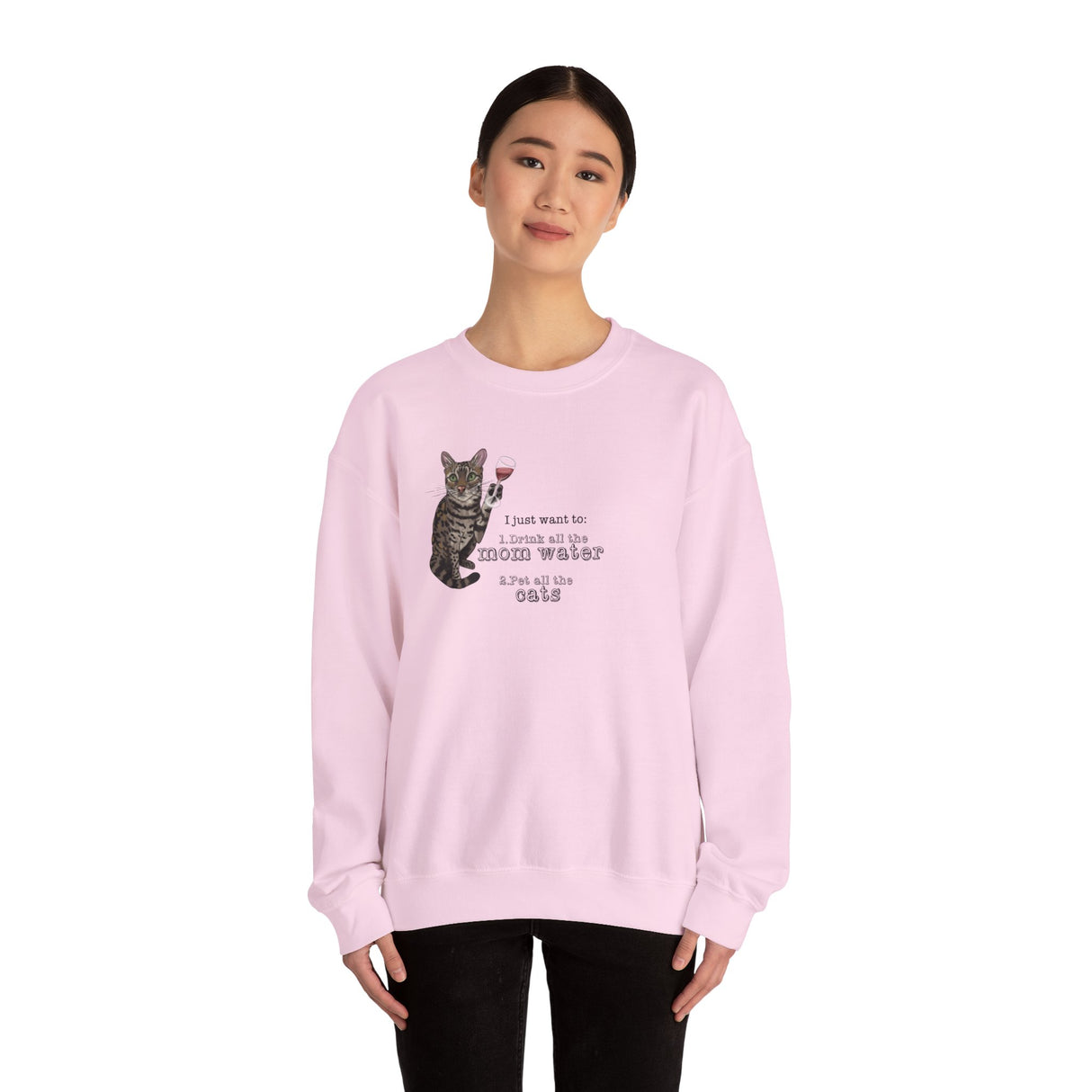 Funny Flounder Cat Wine Crewneck Sweatshirt - I just want to drink all the mom water