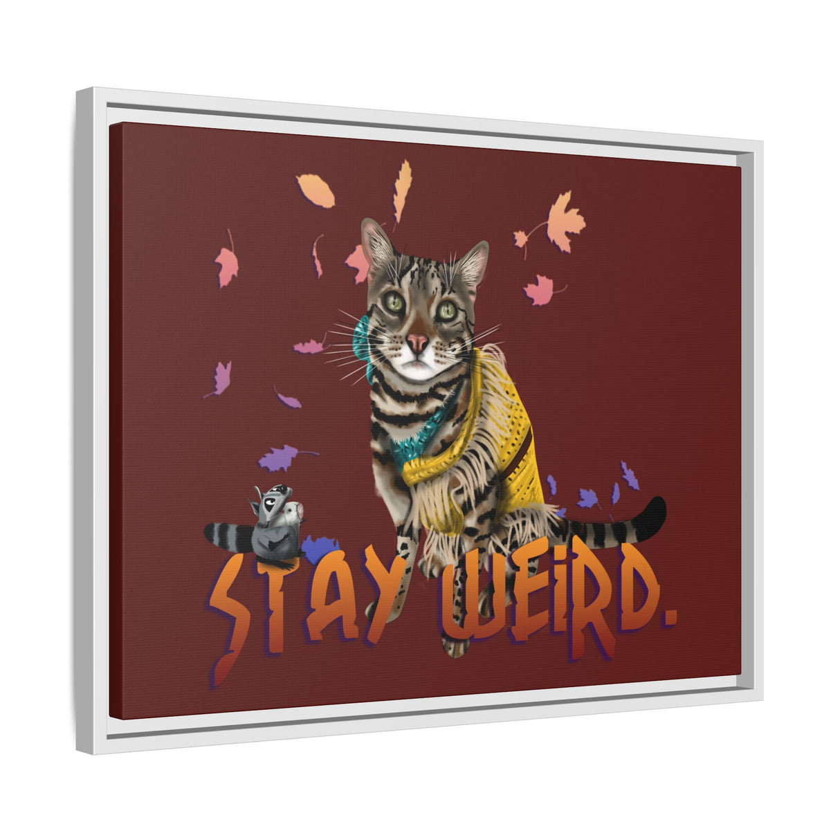 Stay Weird Matte Canvas Print — Flocahontas & Mouse Toy (Framed)