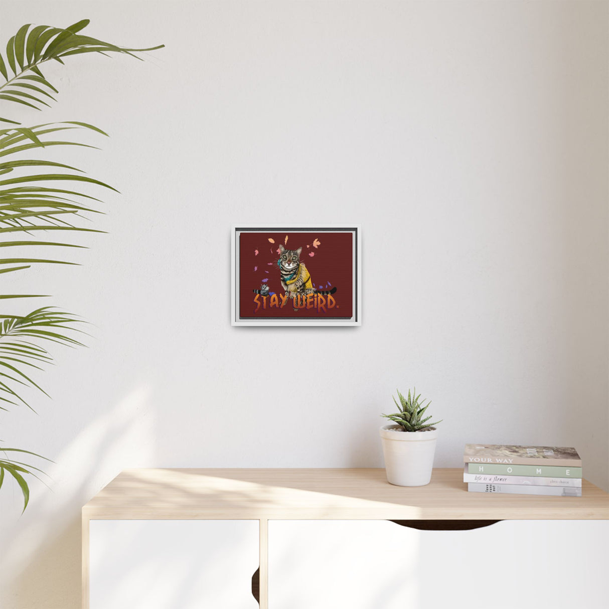 Stay Weird Matte Canvas Print — Flocahontas & Mouse Toy (Framed)