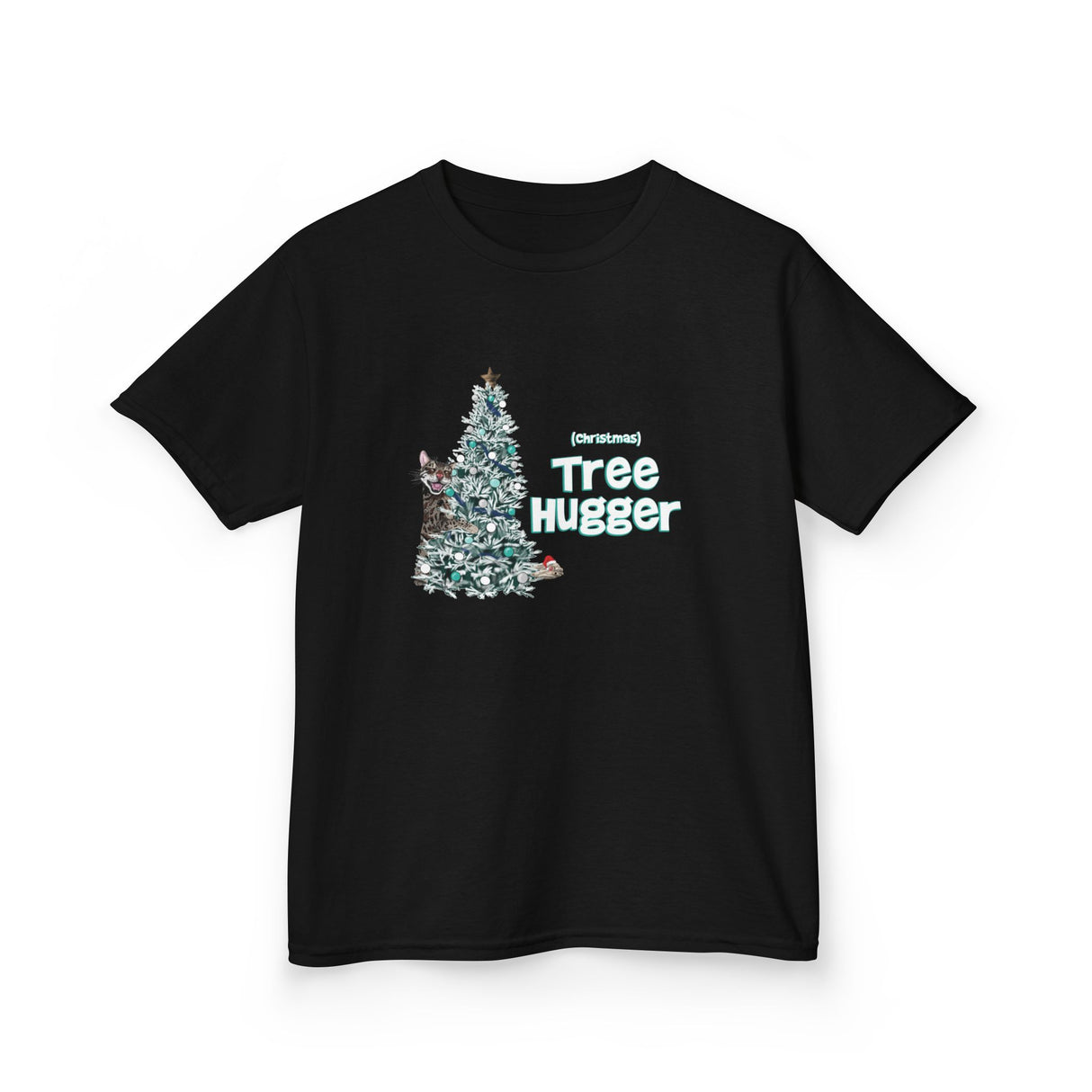 Kids Tee Christmas Tree Hugger Flounder the Purrmaid Design