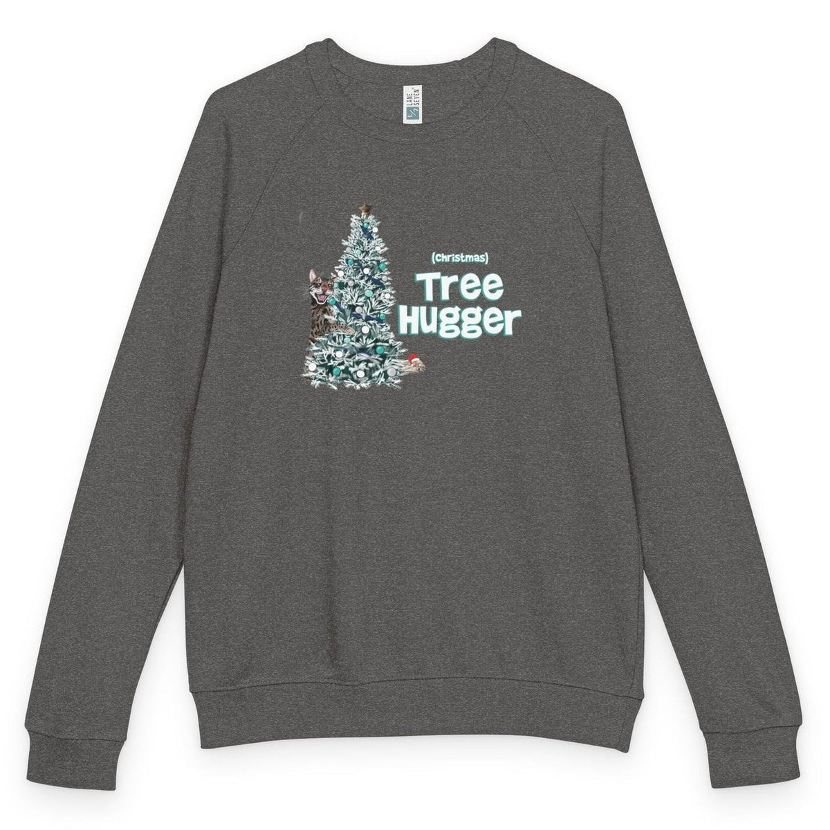 Christmas Tree Hugger raglan crewneck - Charcoal Heather