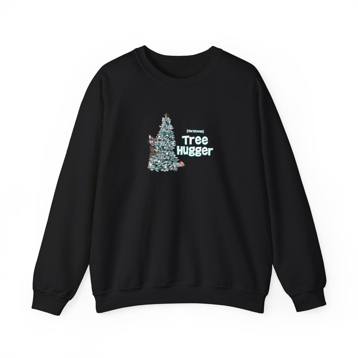 Crewneck Sweatshirt Christmas Tree Hugger Flounder the Purrmaid Design