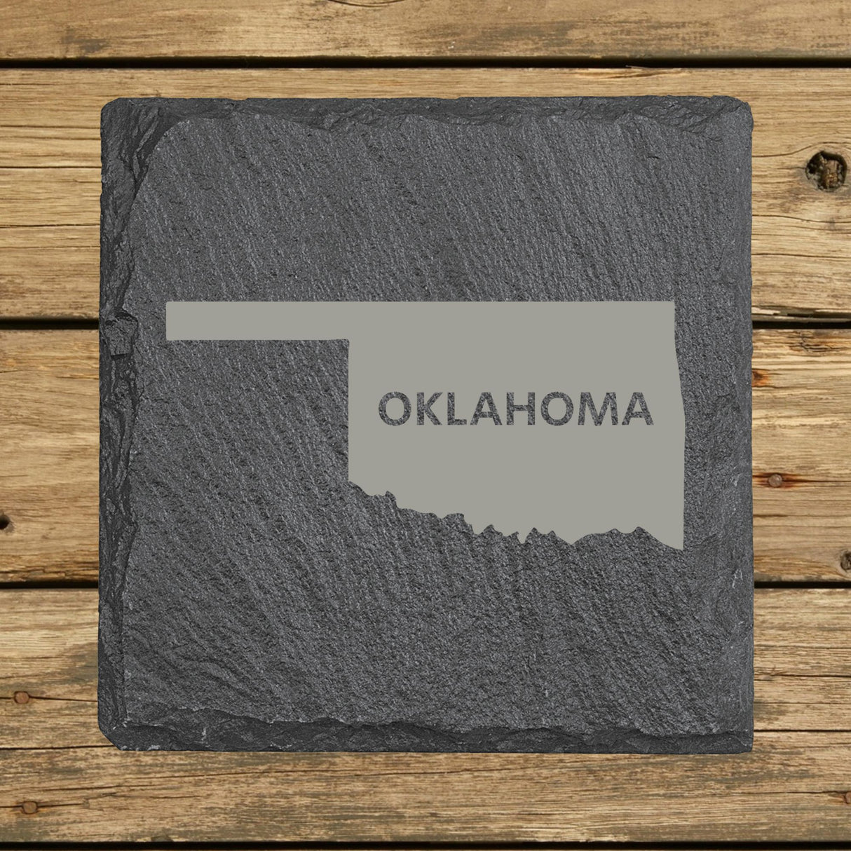 Oklahoma Slate Coaster Set – Engraved Natural Stone (Set of 4)
