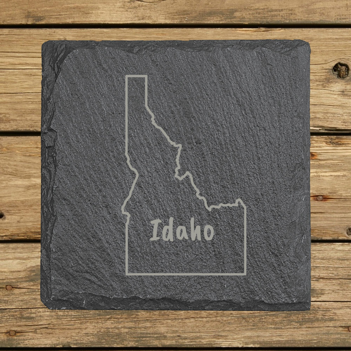 Idaho Slate Coaster Set – Engraved Natural Stone (Set of 4)