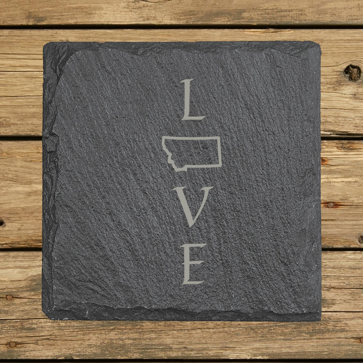 Montana Slate Coaster Set – Engraved Natural Stone (Set of 4)