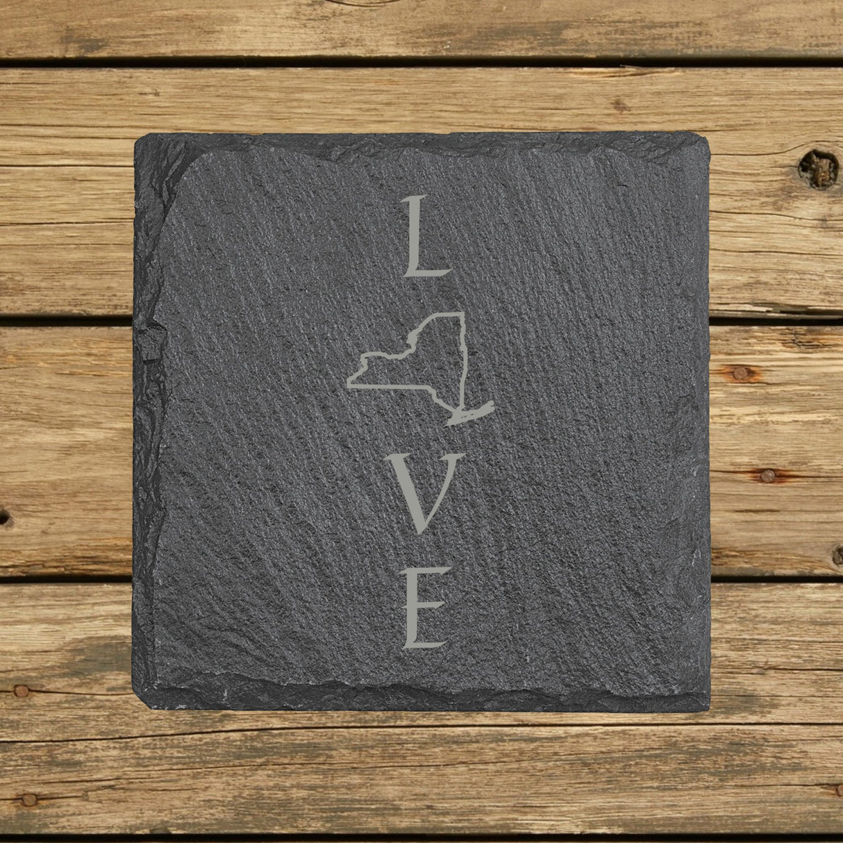 New York Slate Coaster Set – Engraved Natural Stone (Set of 4)