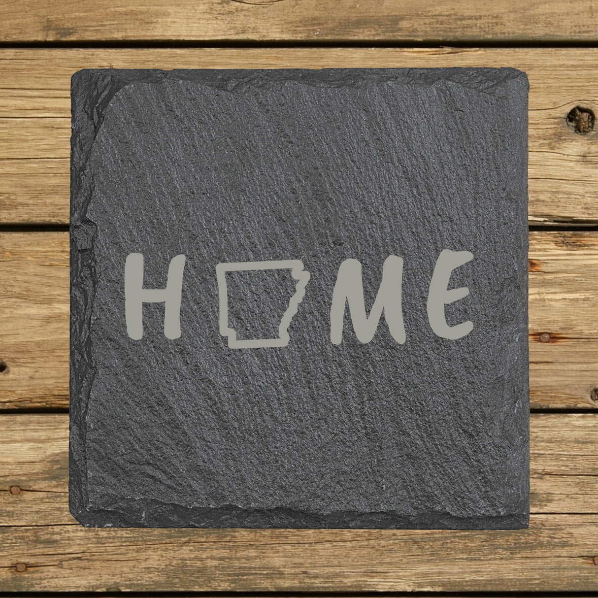 Arkansas Slate Coaster Set – Engraved Natural Stone (Set of 4)