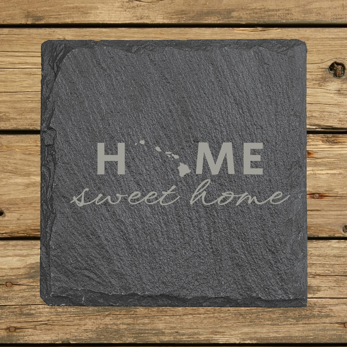 Hawaii Slate Coaster Set – Engraved Natural Stone (Set of 4)