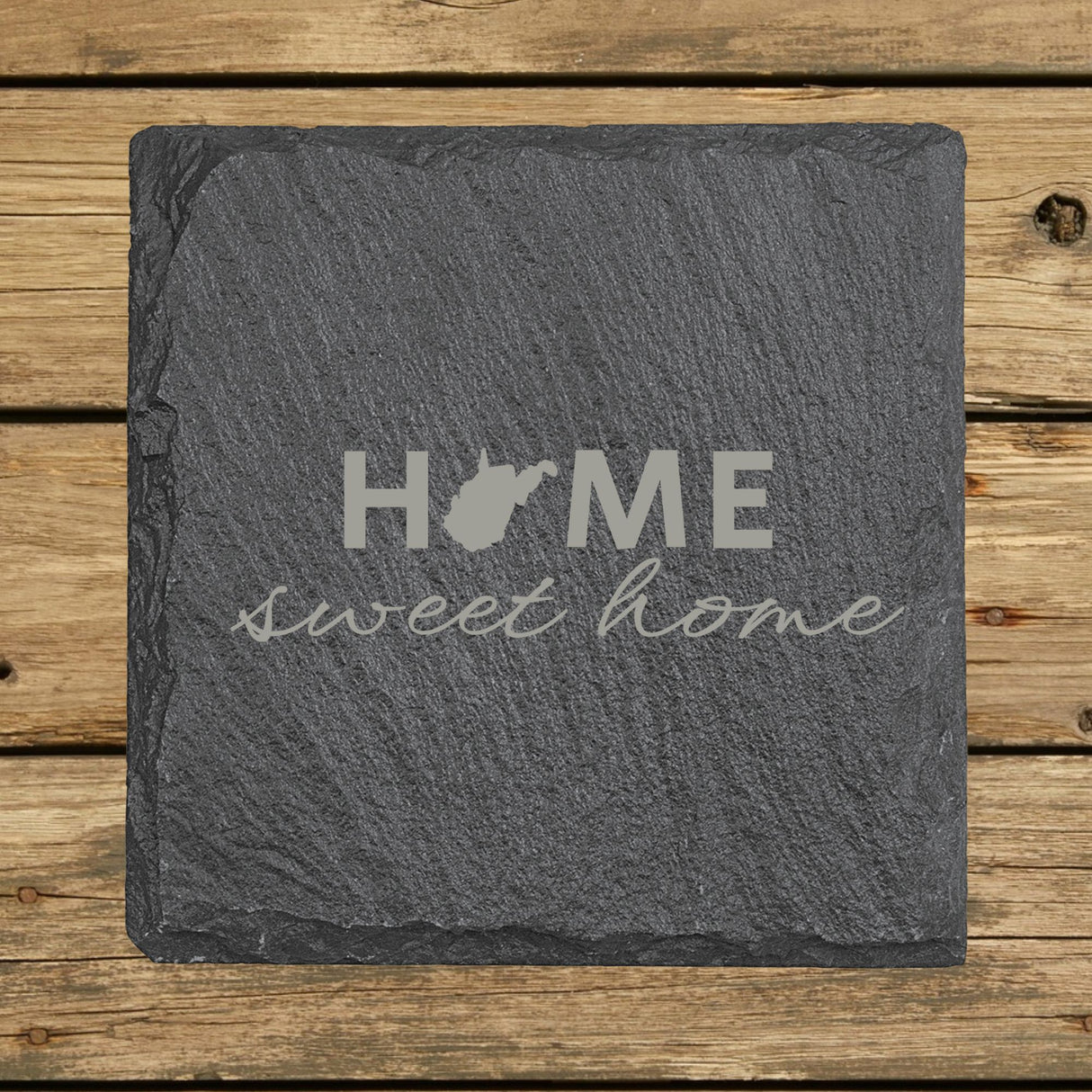 West Virginia Slate Coaster Set – Engraved Natural Stone (Set of 4)