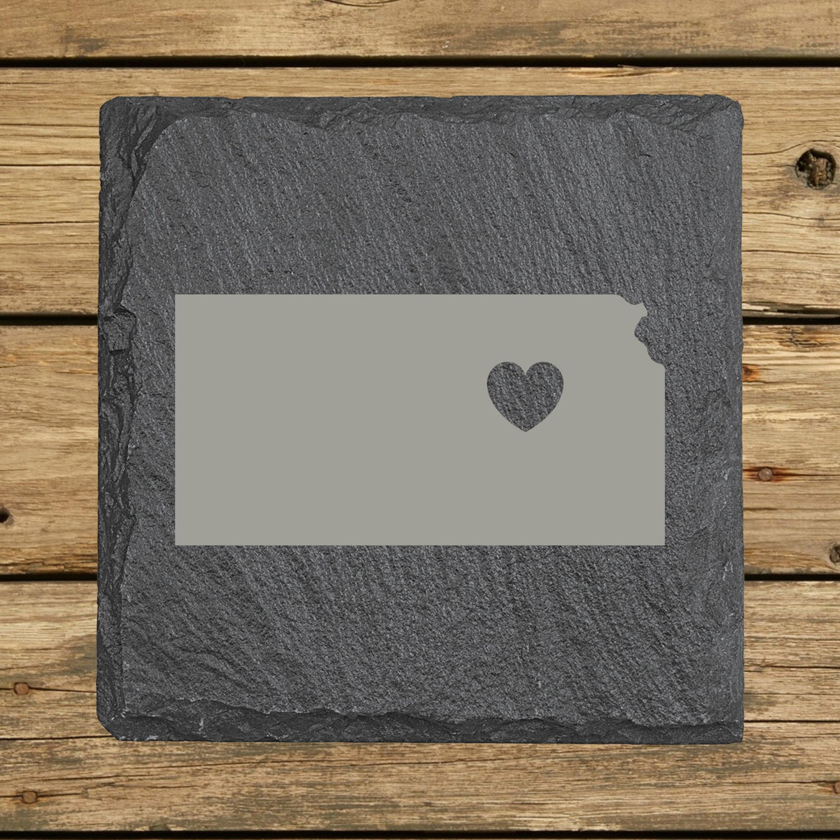 Kansas Slate Coaster Set – Engraved Natural Stone (Set of 4)