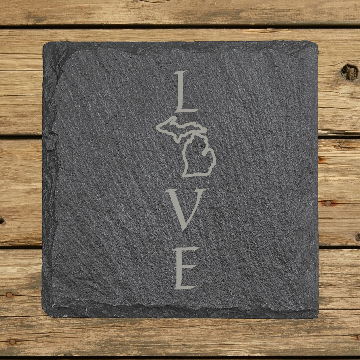 Michigan Slate Coaster Set – Engraved Natural Stone (Set of 4)