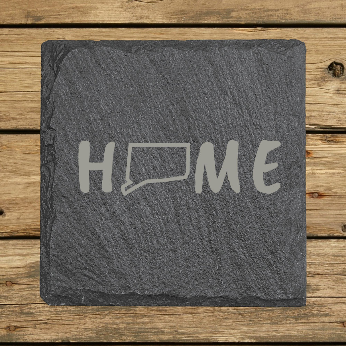 Connecticut Slate Coaster Set – Engraved Natural Stone (Set of 4)