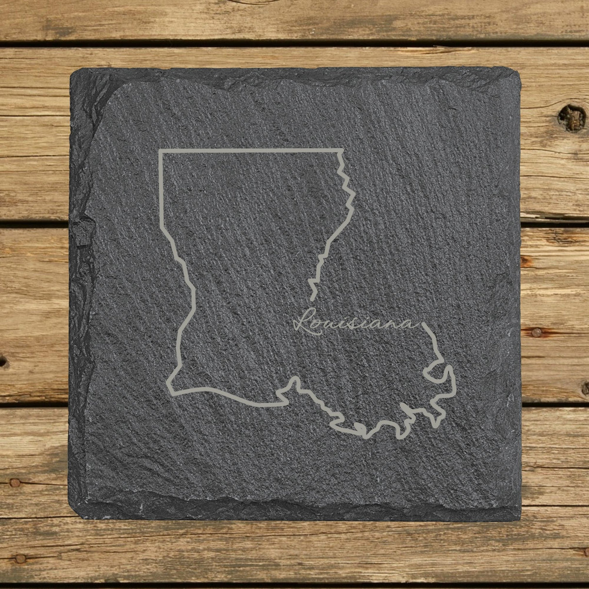 Louisiana Slate Coaster Set – Engraved Natural Stone (Set of 4)