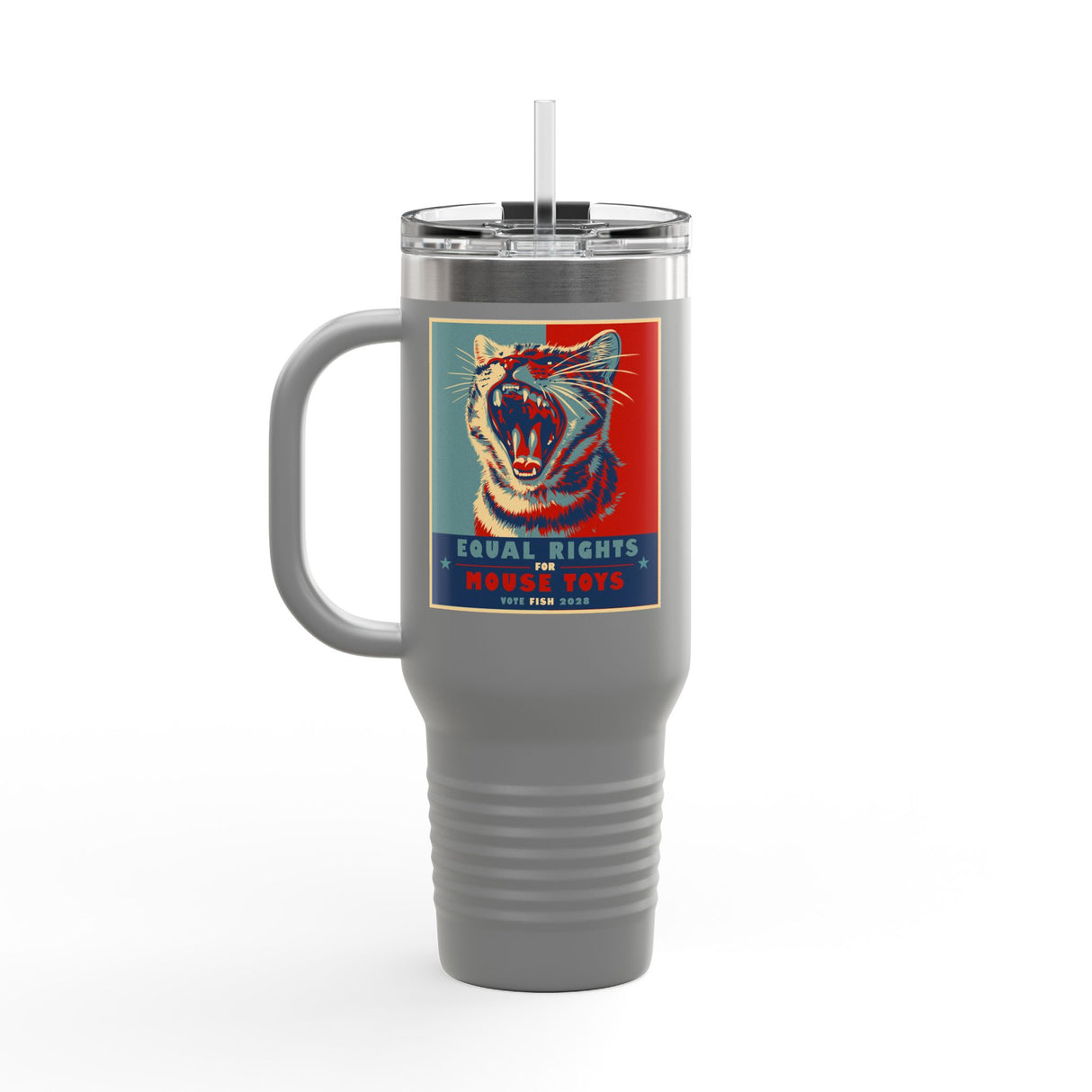 Insulated Travel Mug — "Vote Fish 2028" Funny Political Campaign Design Featuring Flounder the Purrmaid