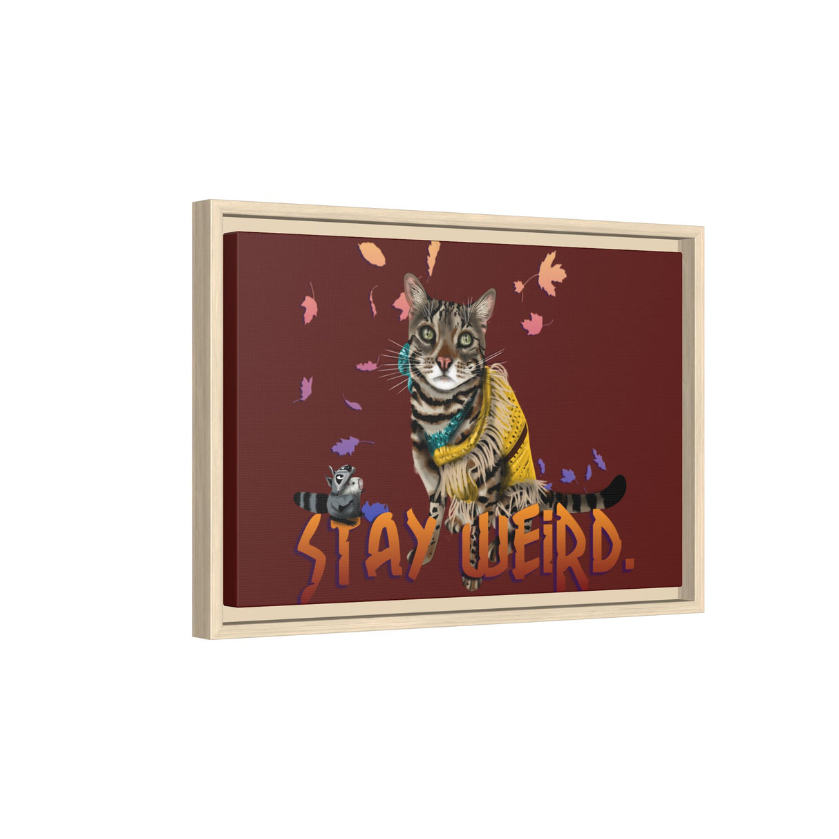 Stay Weird Matte Canvas Print — Flocahontas & Mouse Toy (Framed)