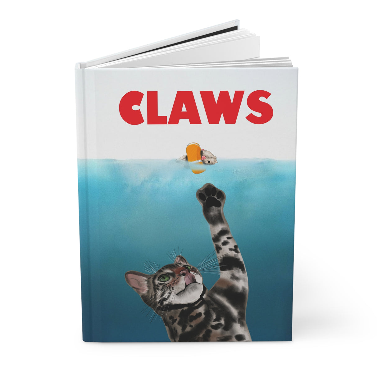 Hardcover Journal - CLAWS Poster featuring Flounder the Purrmaid and Mouse Toy Design