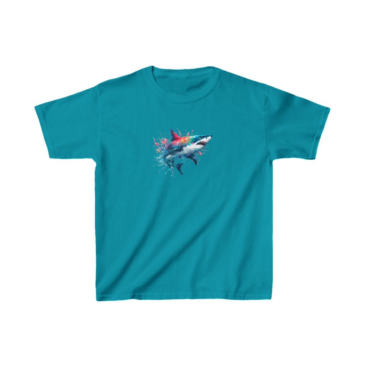 Colorful Shark Kids Tee - Watercolor Youth Shirt for Boys and Girls