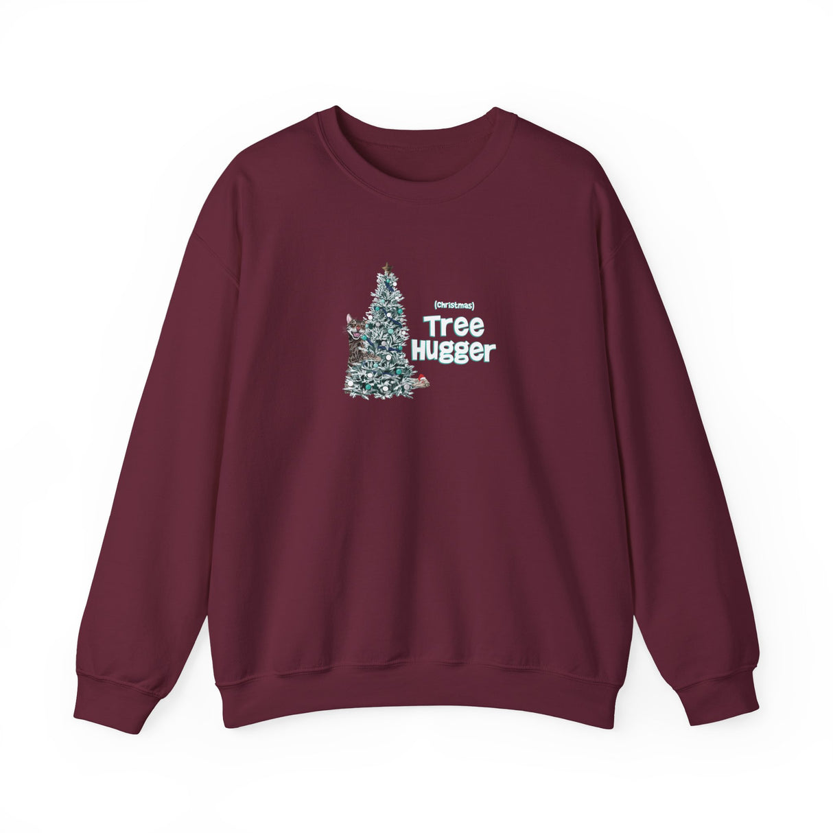 Crewneck Sweatshirt Christmas Tree Hugger Flounder the Purrmaid Design