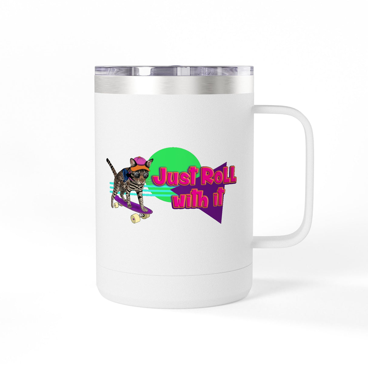 Coffee Mug Tumbler - Just Roll with it Flounder the Purrmaid Design by Nina, 15oz