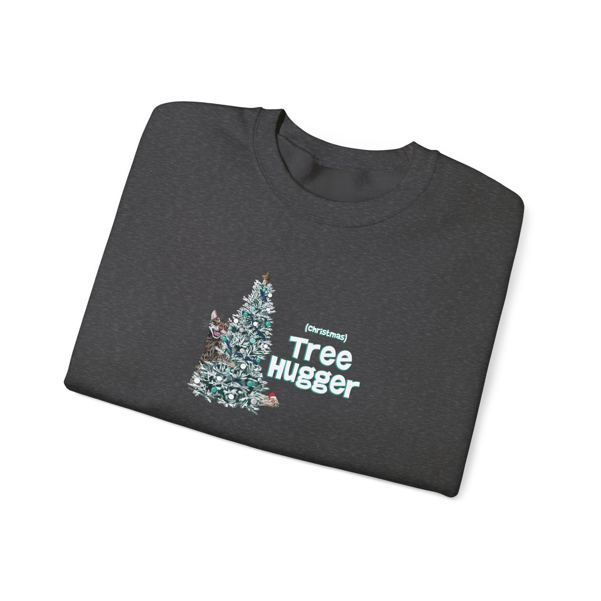 Crewneck Sweatshirt Christmas Tree Hugger Flounder the Purrmaid Design