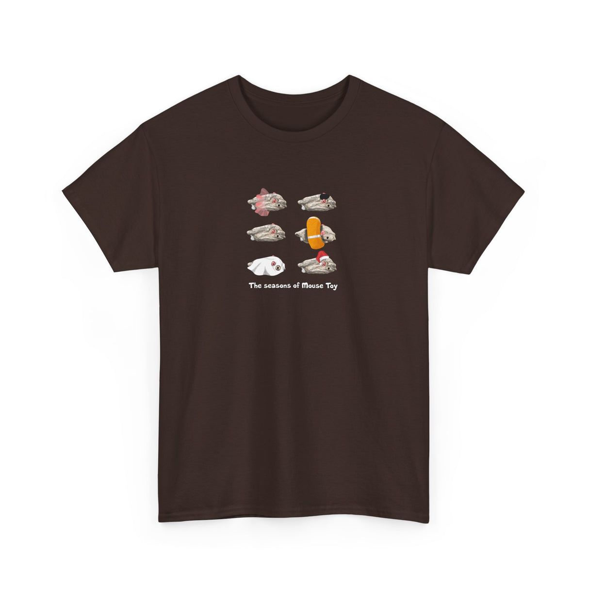 Seasons of Mouse Toy Unisex Tee - Santa Hat, Yamaka, Halloween Ghost, Ballet Tutu, Life Vest - Hand Drawn by Nina