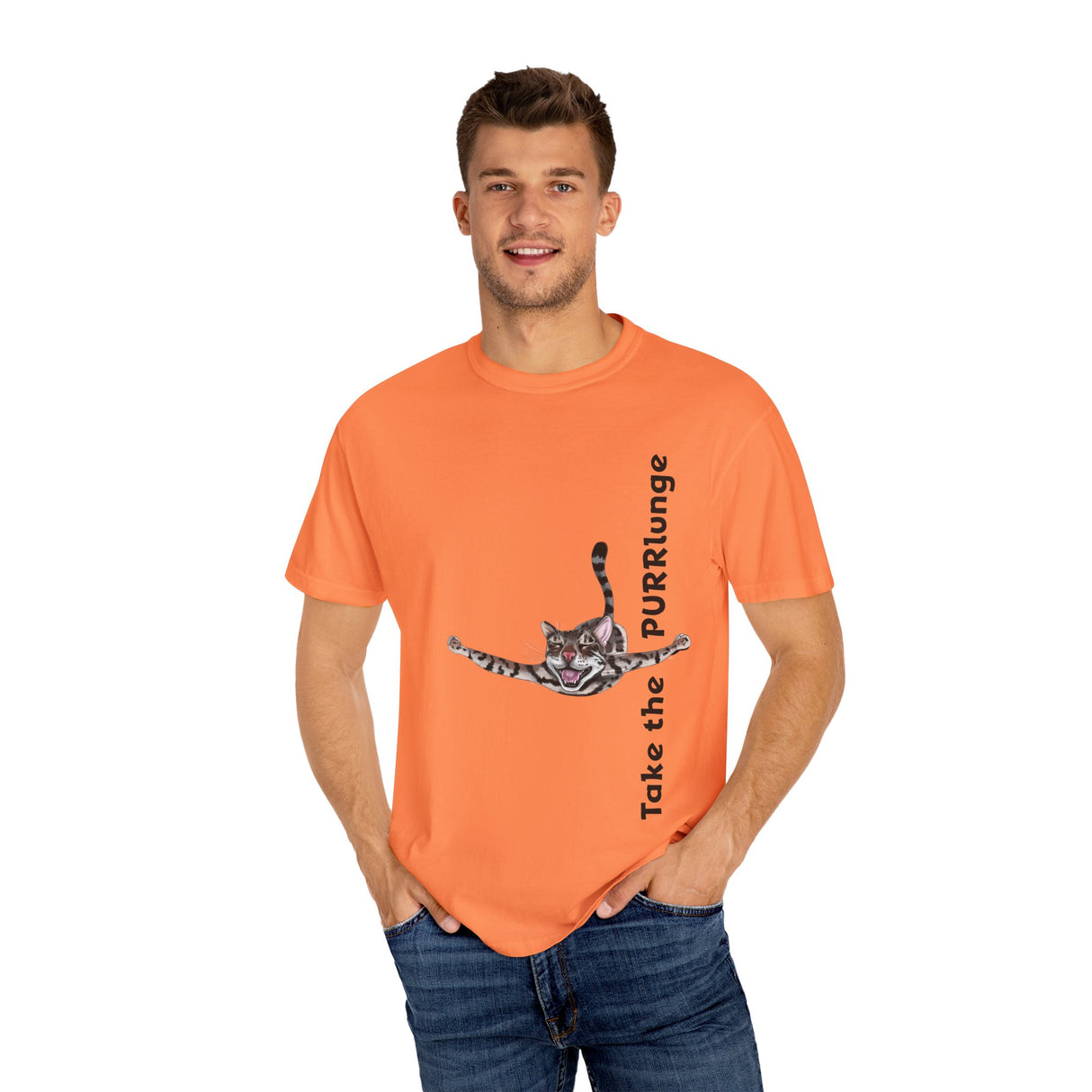 Purr-lunge Unisex T-shirt with Flounder the Purrmaid Design