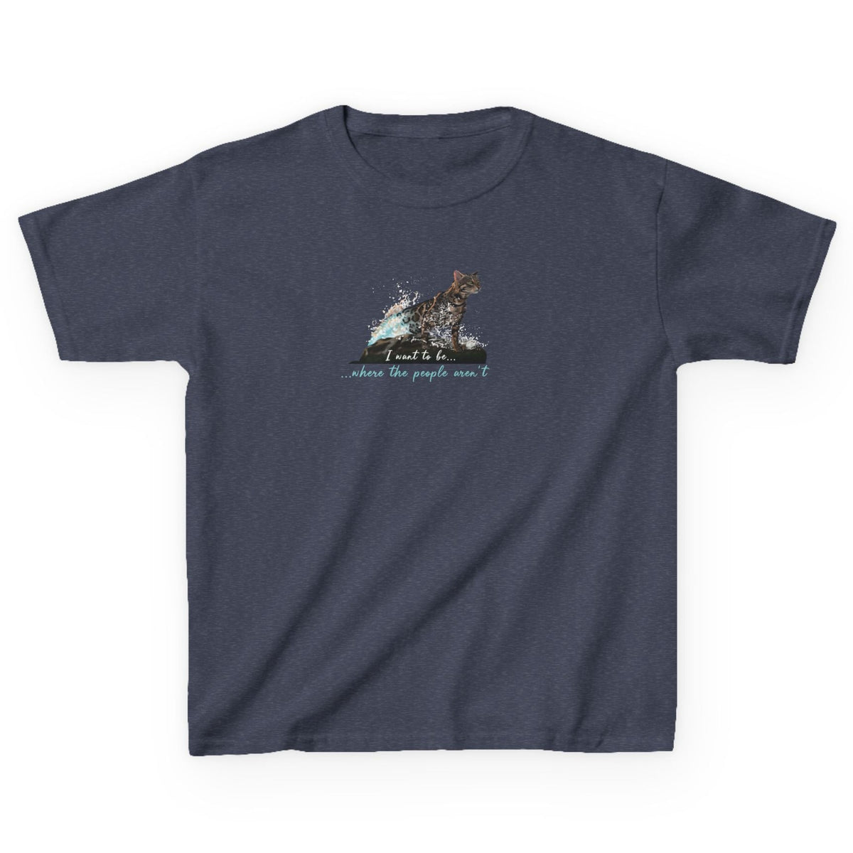 Kids Tee - "I Want to Be Where the People Aren't" Purrmaid Flounder Splash, shown in Heather Navy