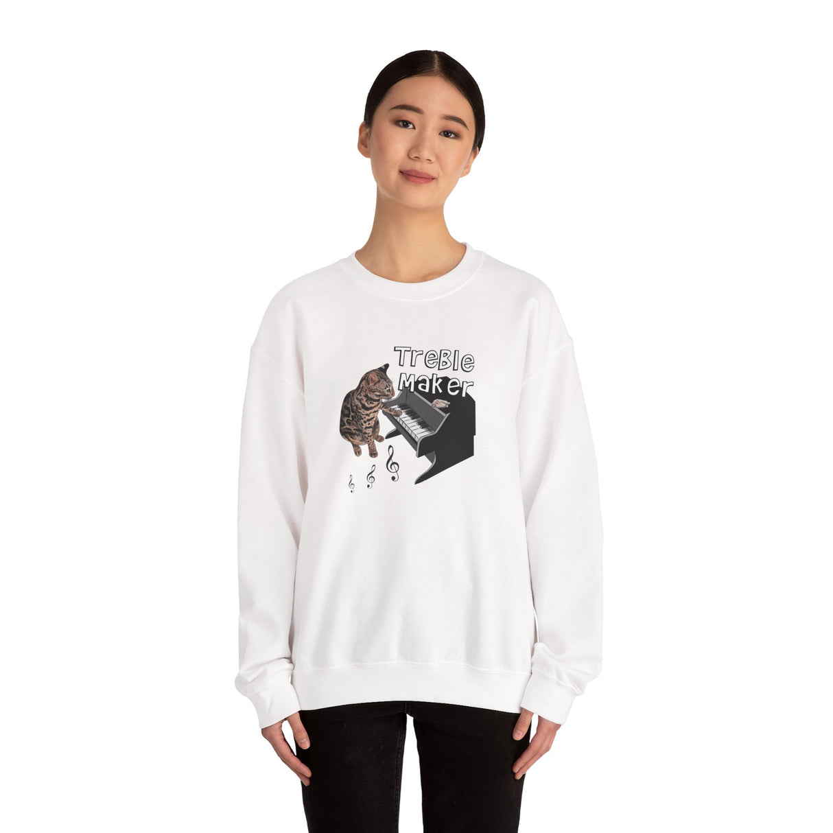 Unisex Sweatshirt - Treble Maker Design featuring Flounder the Purrmaid Playing Piano for Mouse Toy