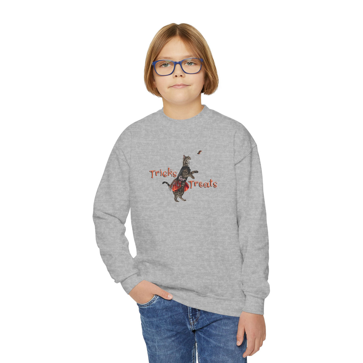 Tricks for Treats Youth Crewneck Sweatshirt — Flounder in Halloween Bravery Tutu Ballet Design