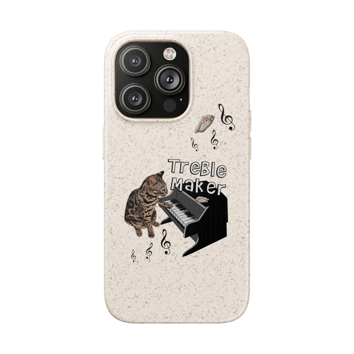 Phone case - Treble Maker Hand Drawn Design by Flounder's Mom, Nina Featuring Flounder the Purrmaid Playing Piano for Mouse Toy