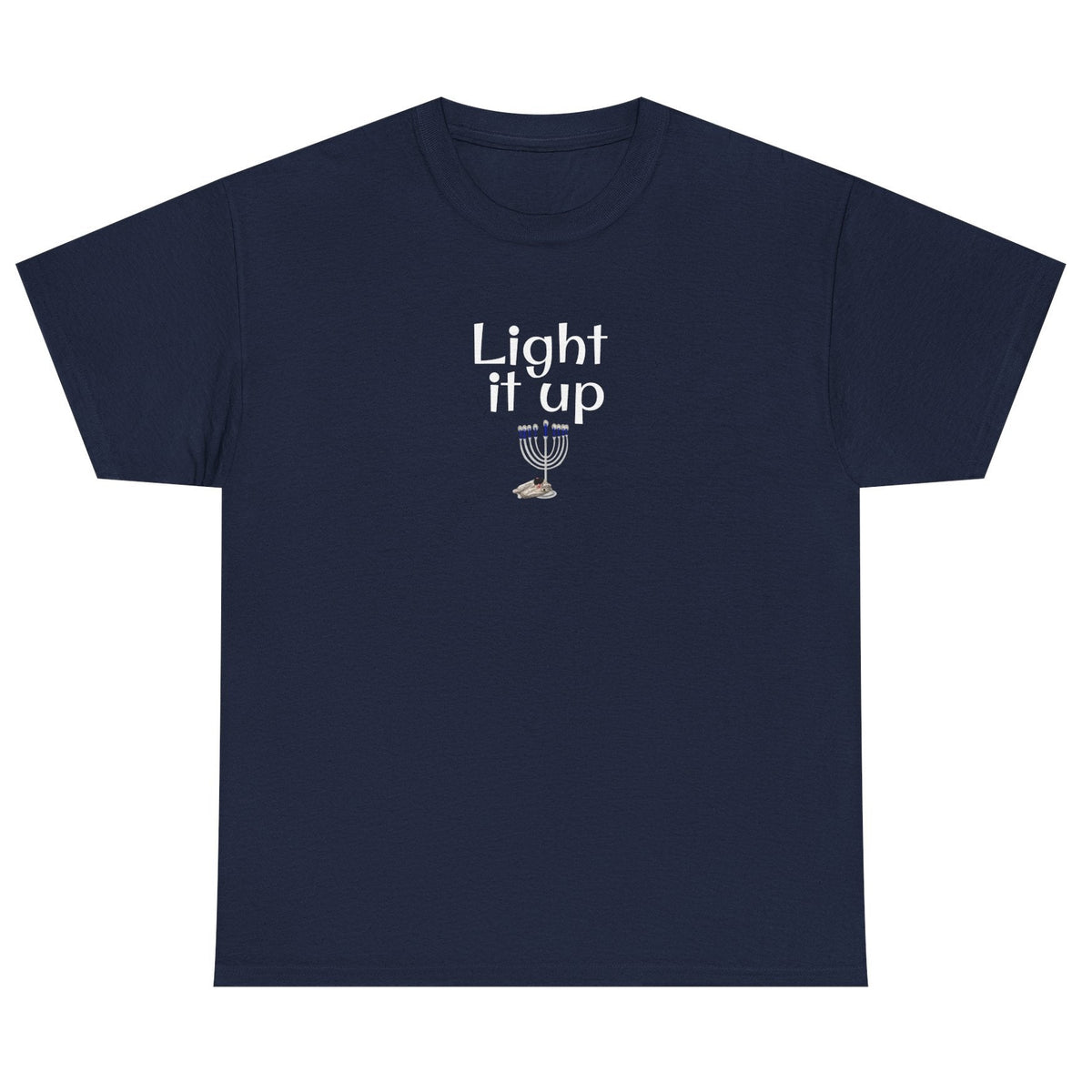 Light it Up Unisex Tee - Mouse Toy Menorah Design, shown in Navy